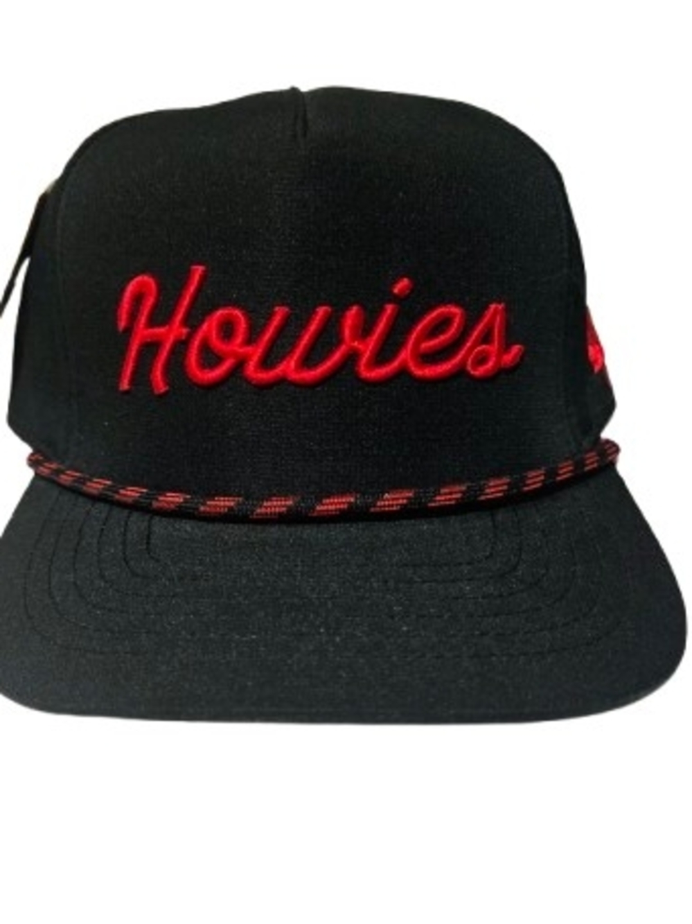 Howies Hockey Black Snapback Hat with Red Script